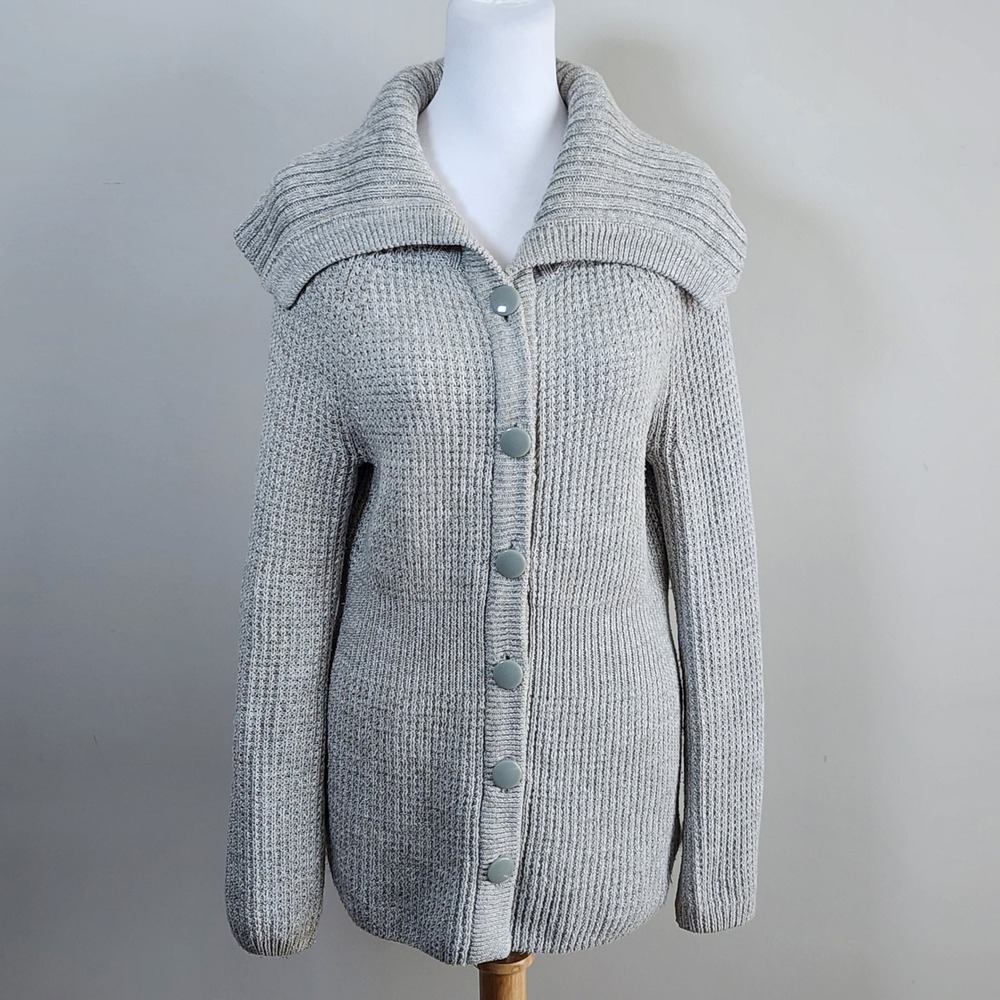 Kenneth Cole Cardigan Sweater Womens Small Gray Shawl Collar Button Up Jasmine